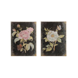 17"W x 23-1/4"H Burlap & Wood Wall Décor w/ Rose Image, Distressed Finish, 2 Styles ©