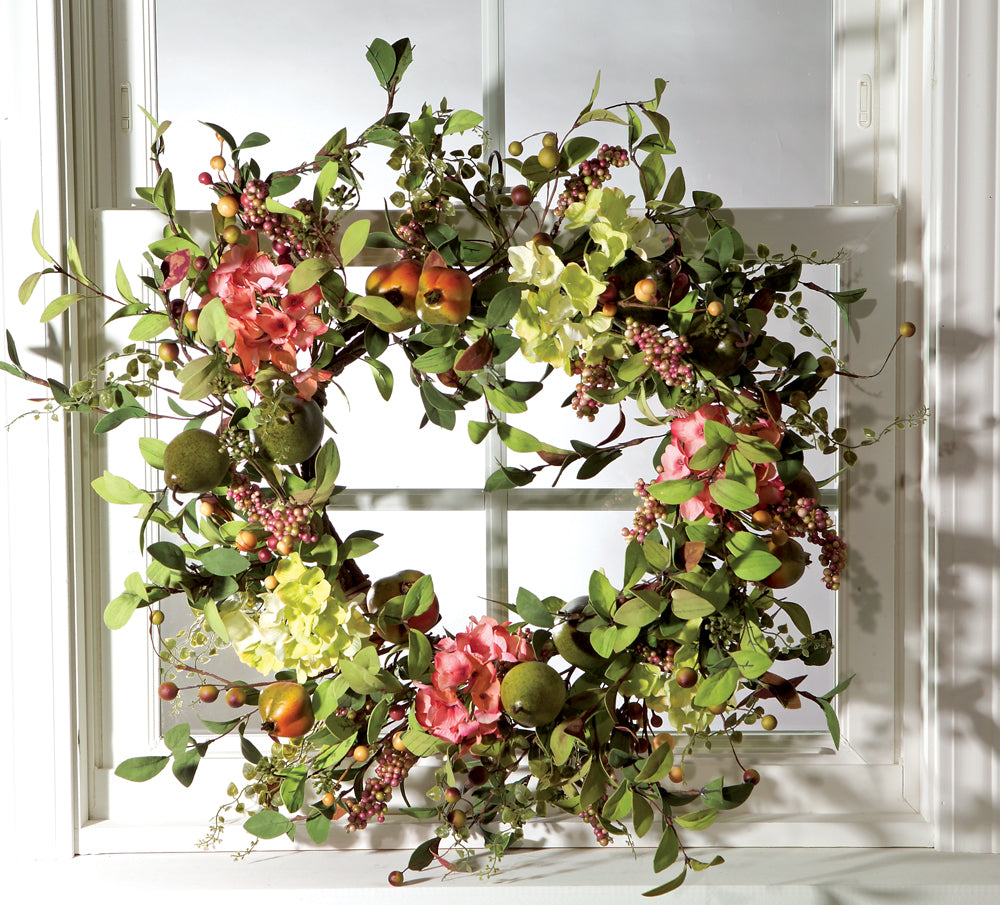 Pear/Hydrangea/Berry Wreath 26"D Polyester