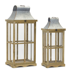 Lantern (Set of 2) 24"H, 29.5"H Glass/Wood/Zinc