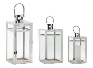 Lantern (Set of 3) 11.75"H, 16"H, 20.5"H Stainless Steel/Glass