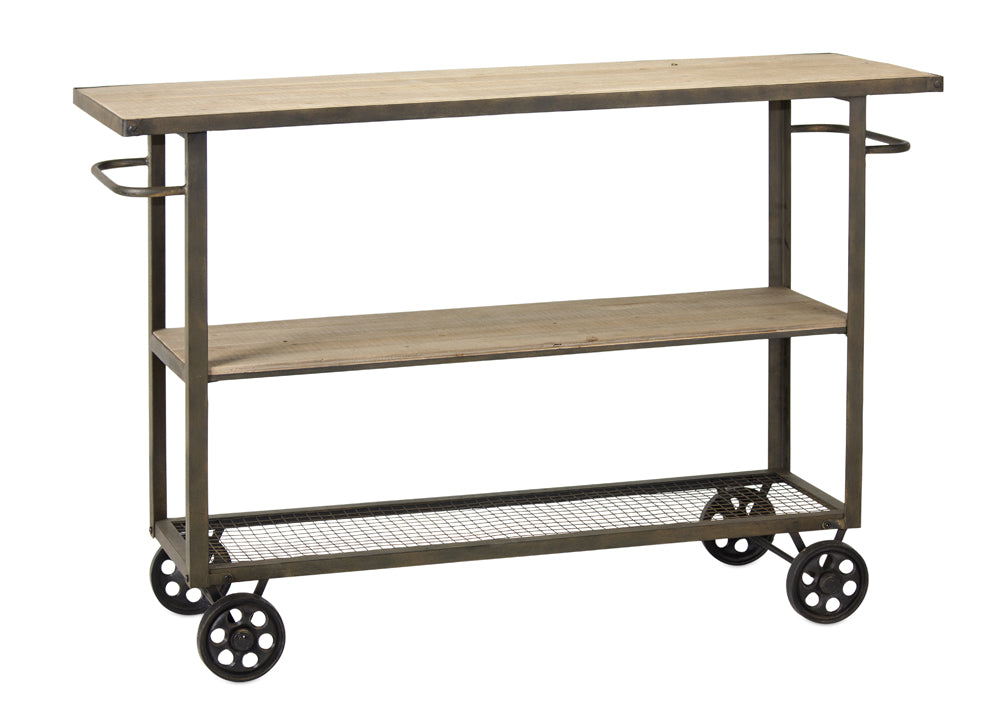 Cart On Wheels 39"L x 16"W x 32.75"H Iron/Wood