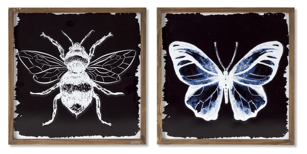 Framed Bee/Butterfly Print (Set of 2) 12" x 12"H Wood/Metal
