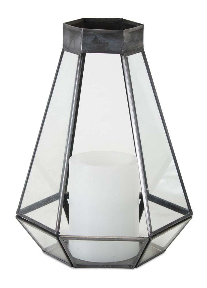 Lantern Candle Holder 6.5"W x 10"H Glass/Iron
