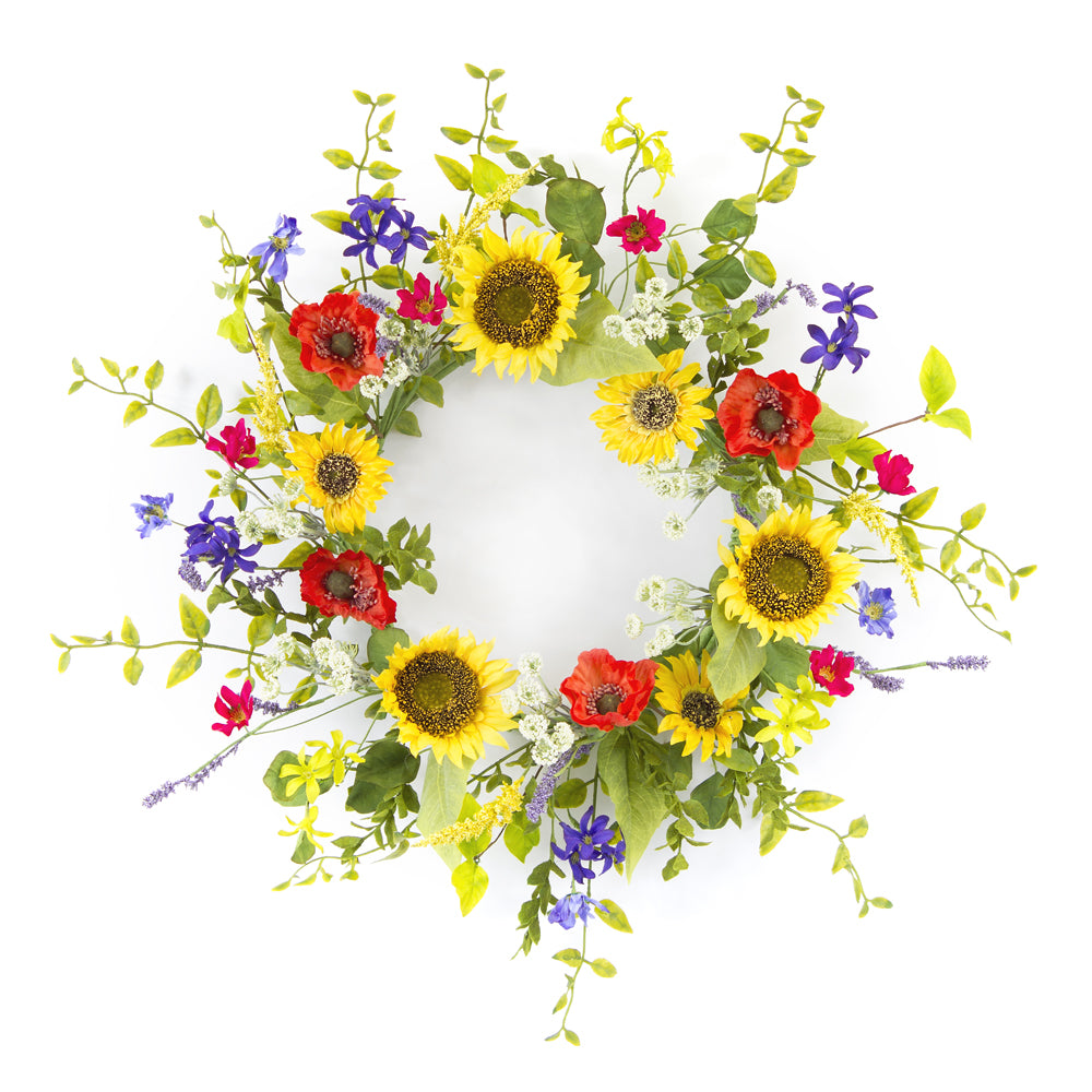 Sunflower/Poppy Wreath 22"D Polyester/Plastic