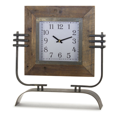 Clock On Stand 15" x 17.5"H Iron/Wood