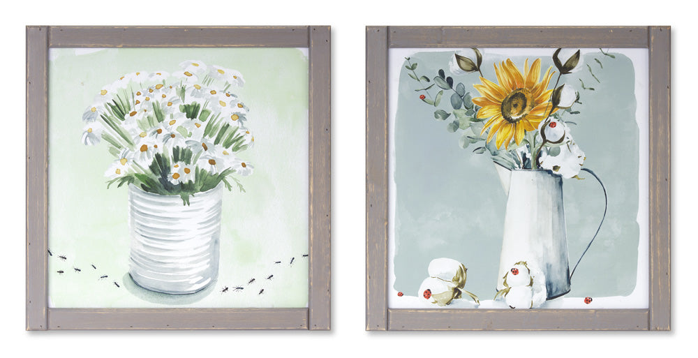 Framed Floral Print (Set of 2) 13.25" x 13.25"H MDF/Glass