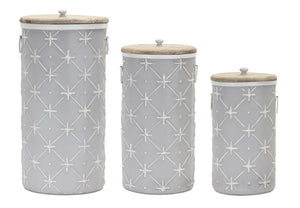 Canister (Set of 3) 14"H, 17"H, 20.25"H Iron/Wood