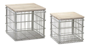 Crate With Lid (Set of 2) 16"H, 19"H Iron/Wood