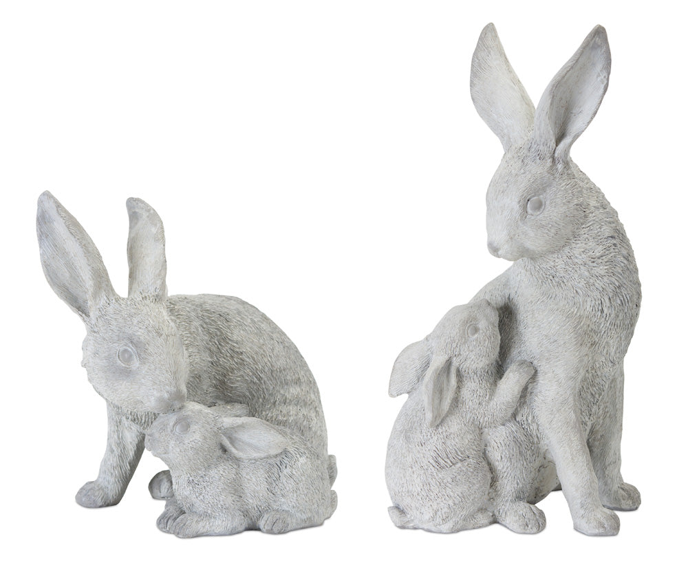 Rabbit With Bunny (Set of 2) 7.5" x 7"H, 5.5" x 11"H Resin/Stone Powder