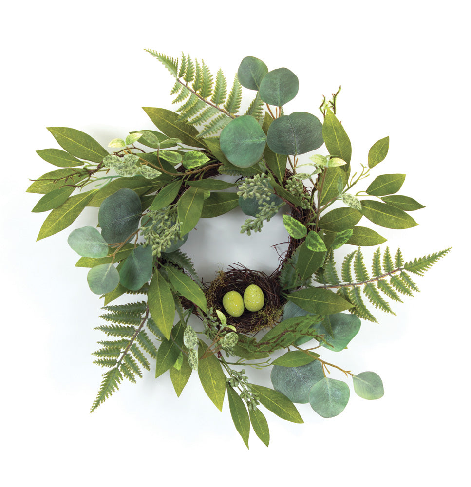 Mixed Foliage W/Nest Wreath 21"D Polyester