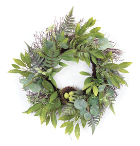 Mixed Foliage W/Nest Wreath 25"D Polyester