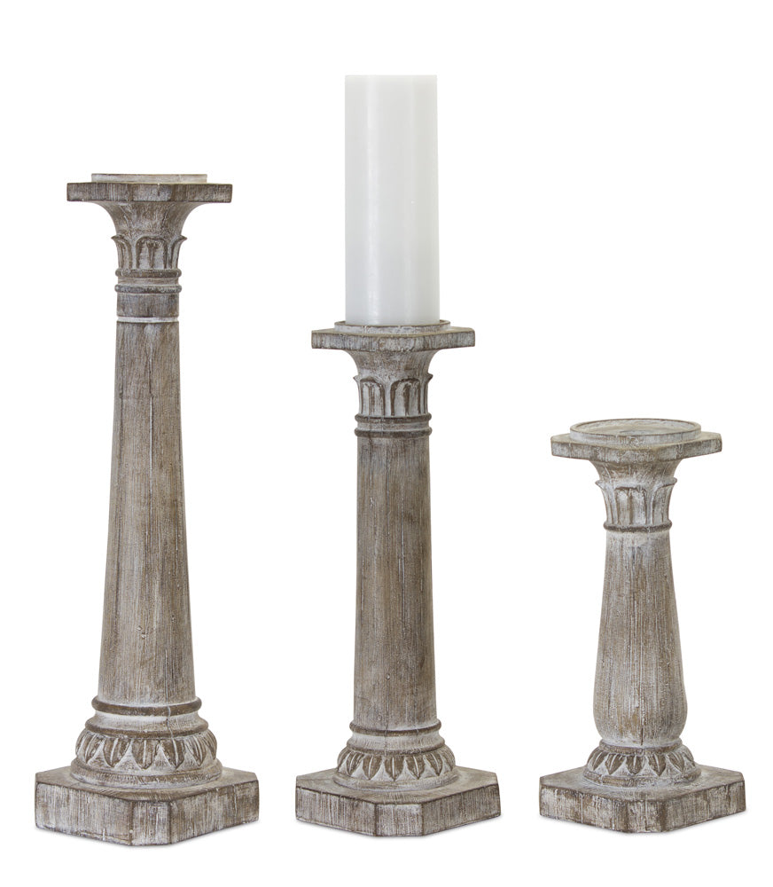 Candle Holder (Set of 3) 11"H, 16"H, 21"H Resin/Stone Powder