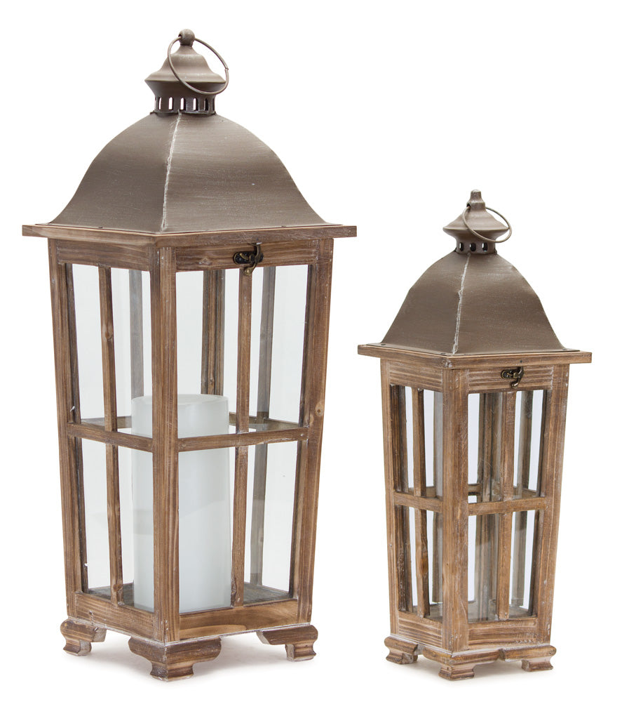 Lantern (Set of 2) 19"H, 25.75"H Iron/Wood