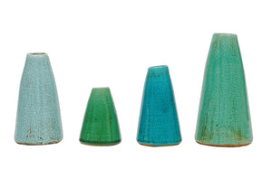 8", 6-1/2", 5-1/2" & 4"H Terra-cotta Vases, Aqua Colors, Set of 4