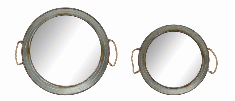 30" Round & 24" Round Metal Framed Wall Mirrors w/ Rope Handles, Set of 2, Truck Ship