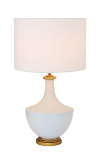 16" Round x 27"H Ceramic Table Lamp w/ Linen Shade, Cream Color, Truck Ship (100 Watt Bulb Maximum)