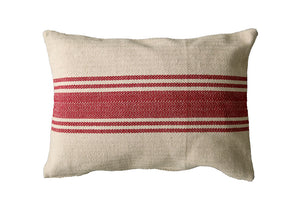 20"L x 14"H Cotton Canvas Pillow w/ Stripes, Red