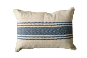 20"L x 14"H Cotton Canvas Pillow w/ Stripes, Blue