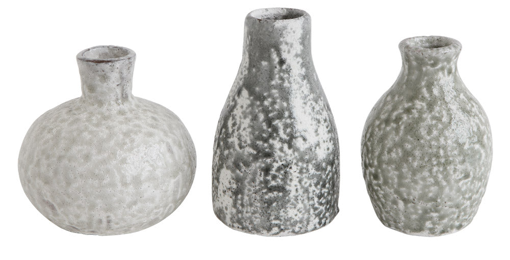 3-3/4" Round x 6-1/4"H Terra-cotta Vases, Distressed Grey Colors, Set of 3 (Each One Will Vary)