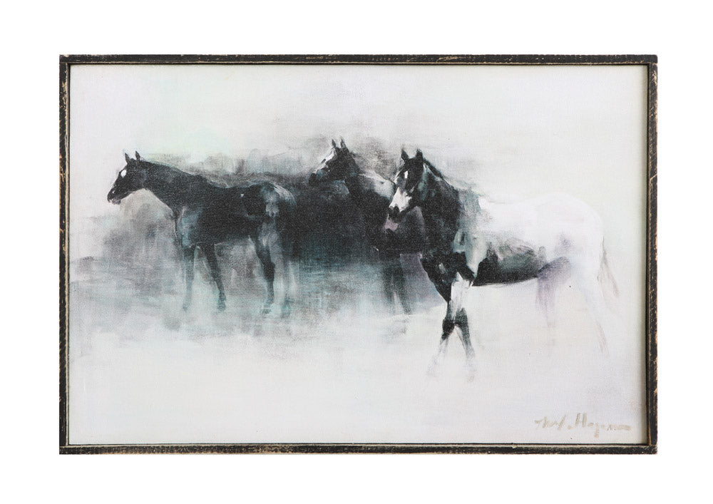 30"W x 19-1/2"H Wood Framed Canvas Wall Décor w/ Horses ©