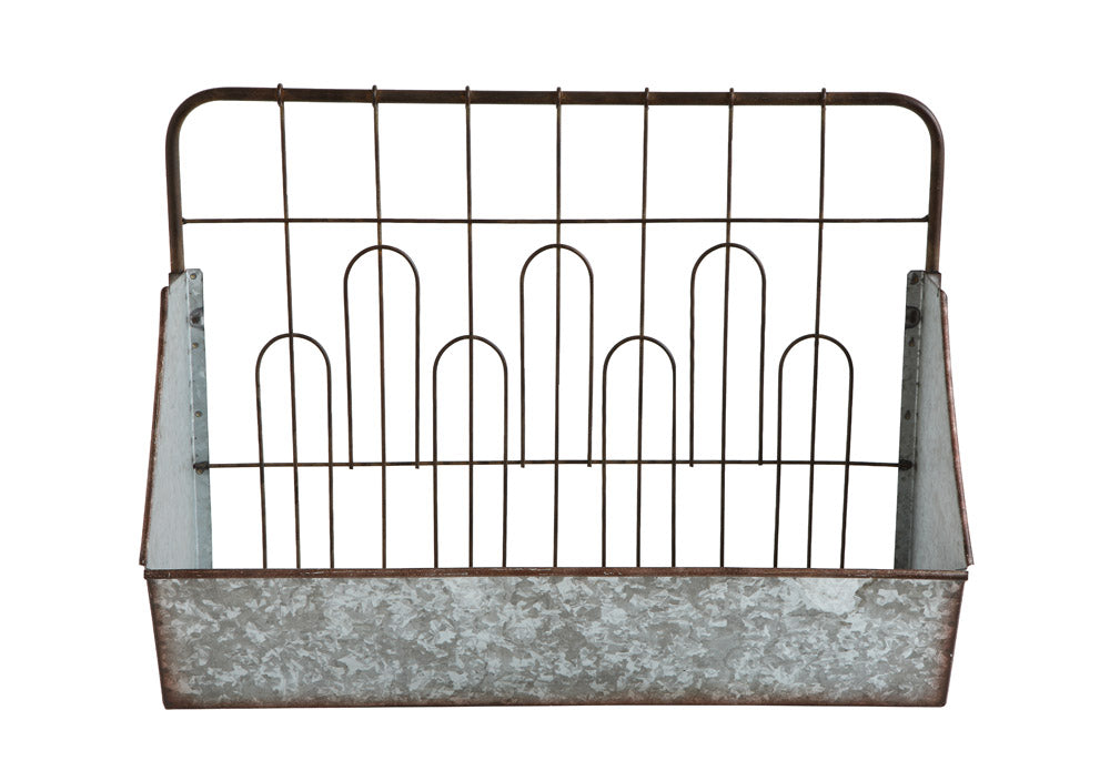 18-1/2"W x 7-1/4"D x 13-3/4"H Metal Wall Bucket w/ Wire Fence Style Back