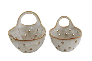 8"L Stoneware Colanders w/ Handle, Reactive Glaze, Cream Color, Set of 2 (Each One Will Vary)