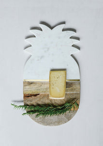 16"L x 9"W Marble & Mango Wood Pineapple Cheese/Cutting Board