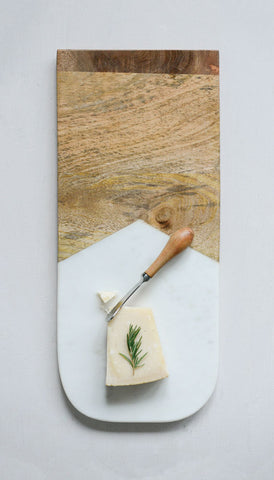 17-1/2"L x 7-1/2"W Marble & Mango Wood Cheese/Cutting Board w/ Canape Knife, Set of 2