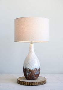 5"L x 8"W x 28"H Ceramic Table Lamp w/ Linen Shade, Reactive Glaze, White (60 Watt Bulb Maximum) (Each One Will Vary)