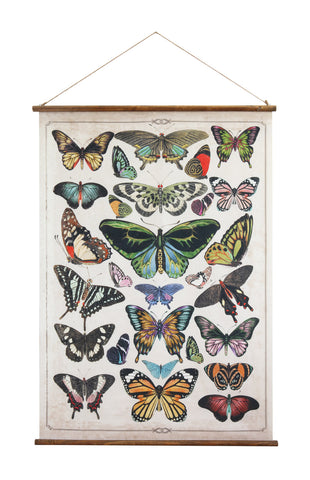 29-3/4"W x 41-1/2"H Canvas & Wood Scroll Wall Décor w/ Butterflies & Jute Hanger