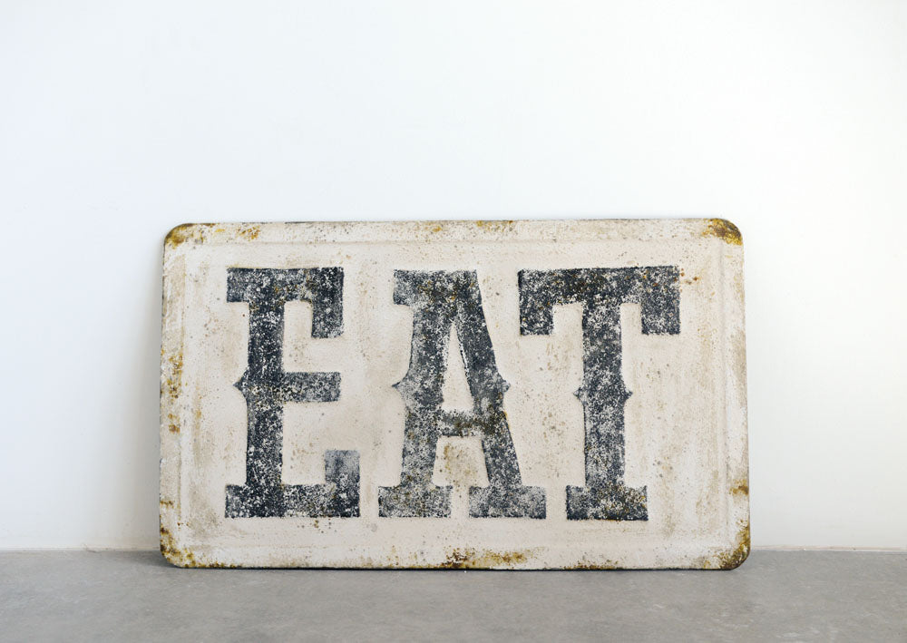 32-3/4"W x 19-1/2"H Embossed Metal Wall Décor, Heavily Distressed Finish "Eat" (Each One Will Vary)