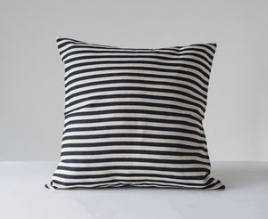 26" Square Woven Cotton Striped Pillow, Black