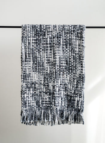 60"L x 50"W Chunky Knit Acrylic Throw w/ Fringe, Grey & White