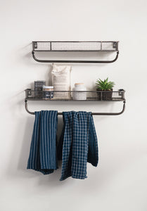23-1/2"W x 5-1/2"D x 6"H & 20-1/2"W x 4-3/4"D x 5-1/2"H Metal Wall Shelves w/ Bar, Set of 2