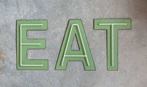 12-1/2"H Metal Wall Décor "Eat", Distressed Green, Set of 3
