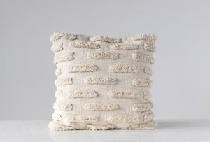 20" Square Woven Cotton Pillow w/ Fringe, Cream Color