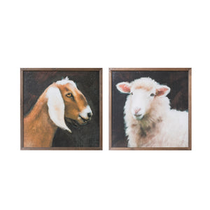 20" Square Wood Framed Wall Décor w/ Farm Animals, 2 Styles ©